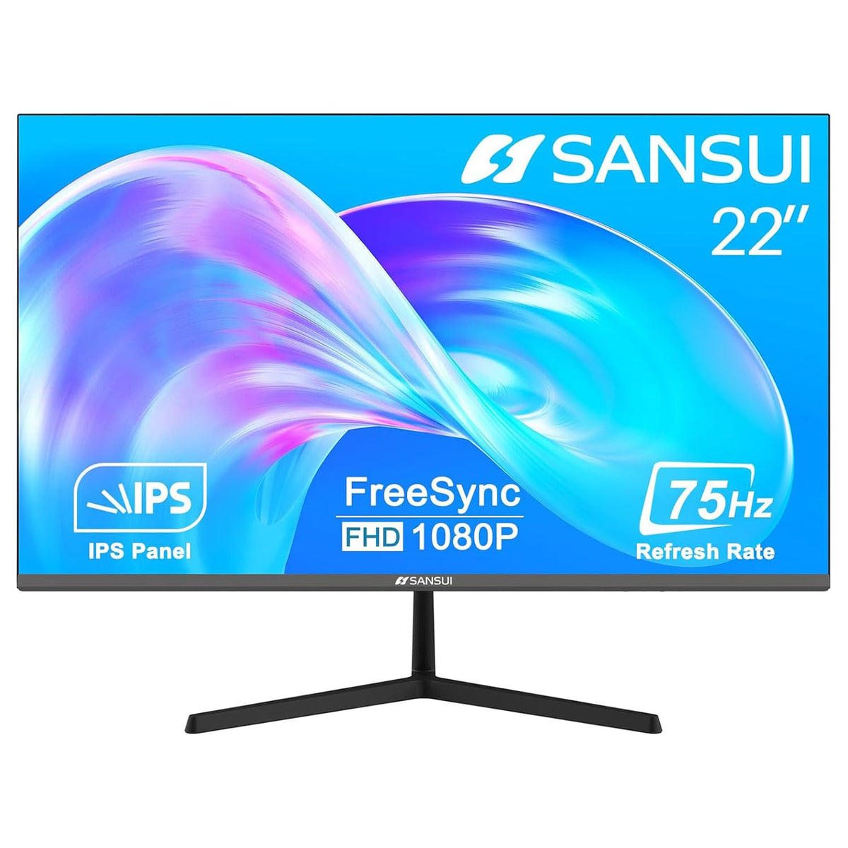 SANSUI 22-inch FHD IPS Monitor with HDMI/VGA - 75Hz, Ultra-Thin, Eye Care